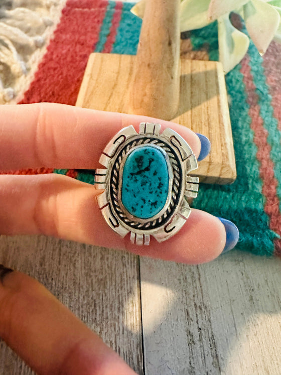 Navajo Kingman Turquoise & Sterling Silver Ring Size 7 Signed