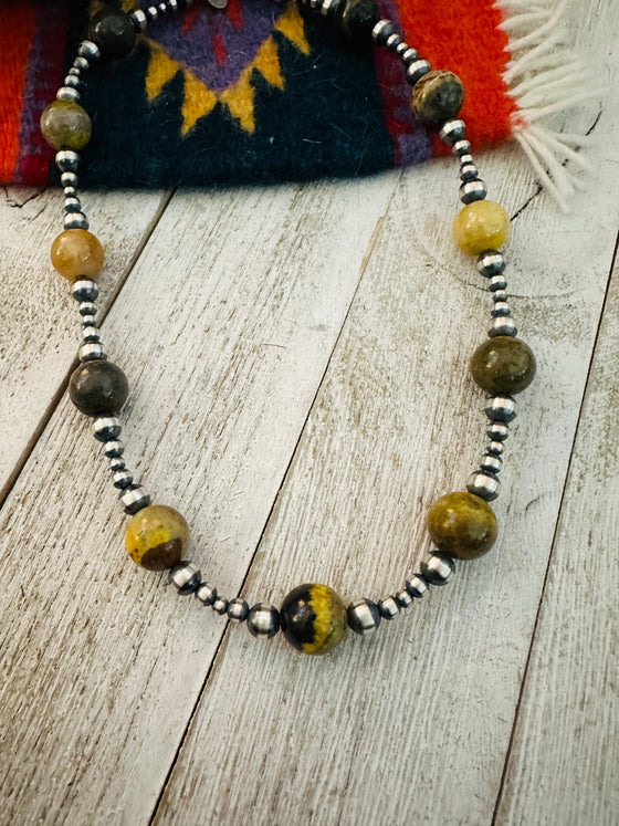 Navajo Sterling Silver Pearl & Bumblebee Beaded Necklace