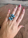 Handmade Golden Hills Turquoise & Sterling Silver Adjustable 7 Ring