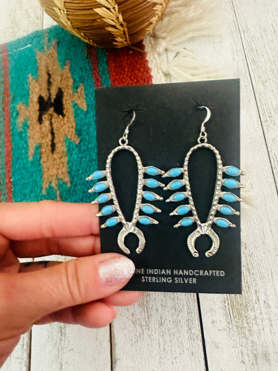 Navajo Sterling Silver & Turquoise Squash Blossom Earrings