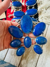 Vintage Old Pawn Navajo Lapis & Sterling Silver Beaded Squash Blossom Necklace Set