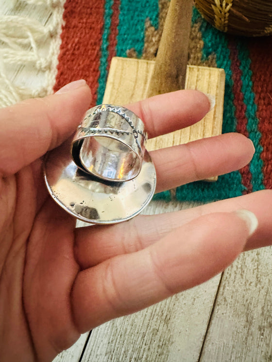 Navajo Sterling Silver Hand Stamped Concho Adjustable Ring