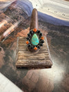 Nizhoni Handmade Sterling Silver, Onyx, Turquoise & Orange Mojave Adjustable Ring