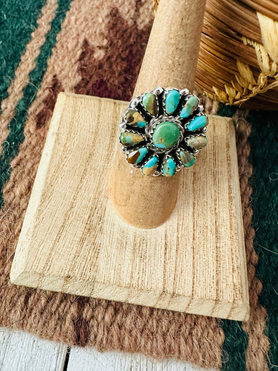 Navajo Royston Turquoise & Sterling Silver Cluster Ring