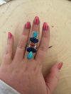 Beautiful Handmade Sterling Silver Lapis, Turquoise & Coral Adjustable Ring