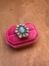 Handmade Pink Opal, CZ, Golden Hills Turquoise And Sterling Silver Adjustable Ring