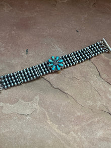  Handmade Sterling Silver & Turquoise Beaded Navajo Pearl Style Bracelet