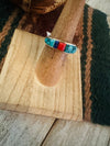 Navajo Turquoise, Coral, Lapis & Sterling Silver Inlay Ring Size 6