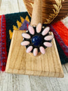 Navajo Sterling Silver, Queen Pink Conch Shell & Lapis Cluster Ring