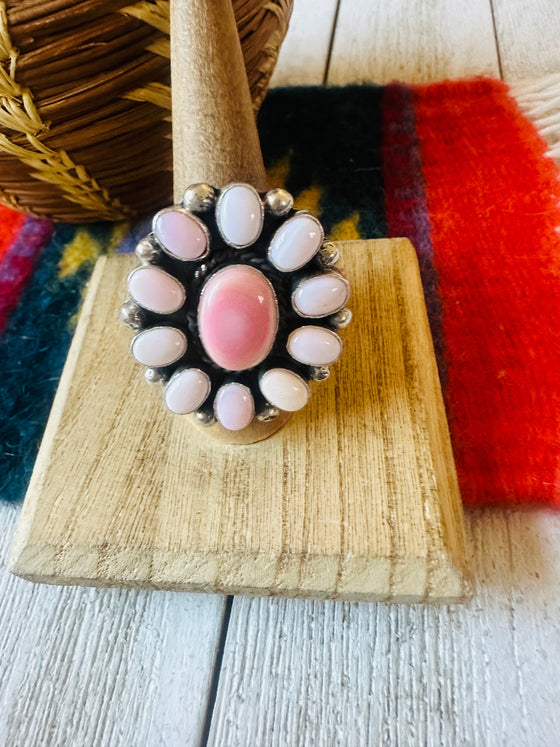 Navajo Sterling Silver & Queen Pink Conch Cluster Adjustable Ring