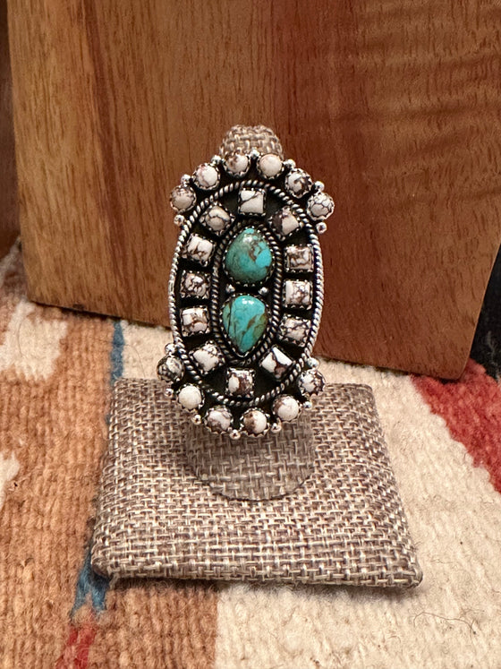 “The Wild Bill” Turquoise & Wild Horse Sterling Silver Adjustable Ring