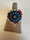 4TH OF JULY COLLECTION Handmade Red, White & Blue Fire Opal & Sterling Silver Adjustable Ring Signed Nizhoni