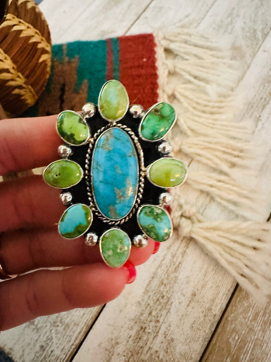 Navajo Sterling Silver & Multi Turquoise Cluster Adjustable Ring