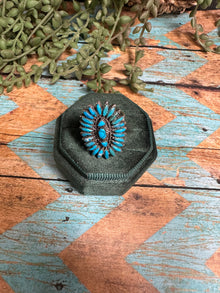  Handmade Sterling Silver & Needlepoint Turquoise Adjustable Ring