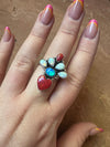 4TH OF JULY COLLECTION Handmade Red, White & Blue Fire Opal & Sterling Silver Adjustable Ring Signed Nizhoni