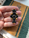 Beautiful Handmade Black Onyx, Bumble Bee Jasper & Sterling Silver Adjustable Ring Signed Nizhoni