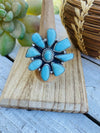 Navajo Turquoise & Sterling Silver Cluster Ring Size 9