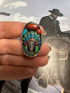 Handmade Sterling Silver & Multi Stone Inlay Indian Chief Ring Size 11.5