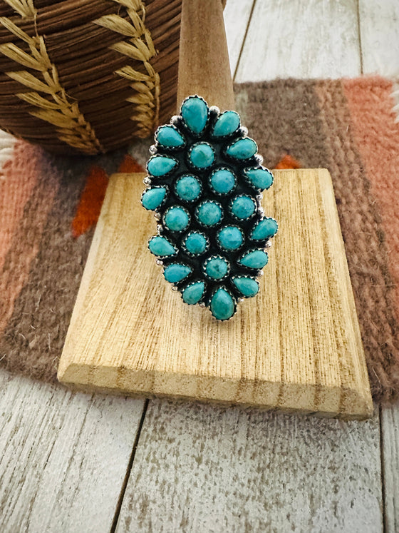 Handmade Sterling Silver & Turquoise Cluster Adjustable Ring by Nizhoni