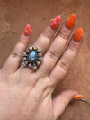 Handmade Pink Opal, CZ, Golden Hills Turquoise And Sterling Silver Adjustable Ring