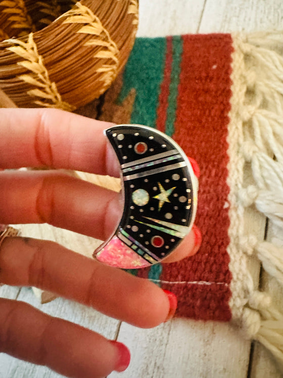 Navajo Multi Stone & Sterling Silver Starry Night Moon Ring Size 8 by Matthew Jack