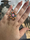 Handmade Purple Dream Mojave, Rhodonite, Orange Mojave And Sterling Silver Adjustable Ring