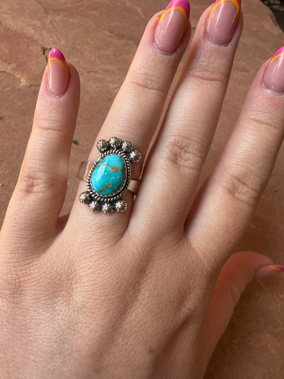 Beautiful Handmade Sonoran Turquoise And Sterling Silver Adjustable Ring