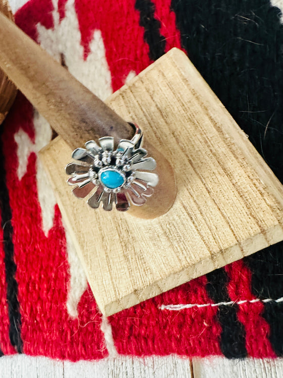 Navajo Sterling Silver & Turquoise Adjustable Flower Ring