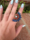 4TH OF JULY COLLECTION Handmade Coral, Lapis, Mother of Pearl Adjustable Crescent Ring