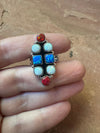 4TH OF JULY COLLECTION Handmade Red, White & Blue Fire Opal & Sterling Silver Adjustable Ring Signed Nizhoni