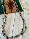 Navajo Pearl Sterling Silver & Onyx 70 inch Beaded Necklace