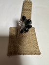 Beautiful Handmade Onyx, CZ And Sterling Silver Adjustable Crescent Ring