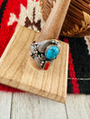 Old Pawn Vintage Navajo Sterling Silver, Kingman Turquoise & Coral Ring Size 12