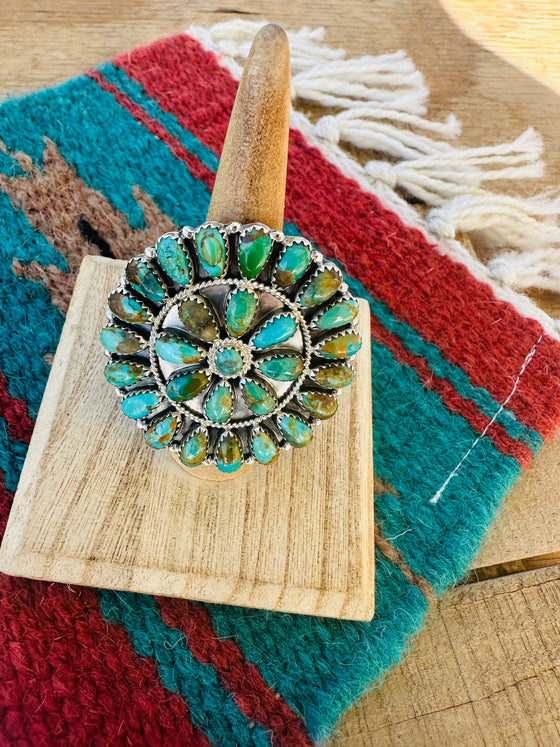 Navajo Royston Turquoise & Sterling Silver Cluster Ring 1.5”