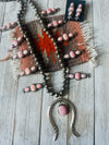 Navajo Sterling Silver & Queen Pink Conch Squash Blossom Necklace Set