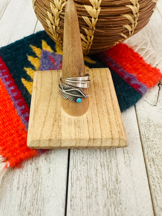 Navajo Sterling Silver & Turquoise Adjustable Feather Ring