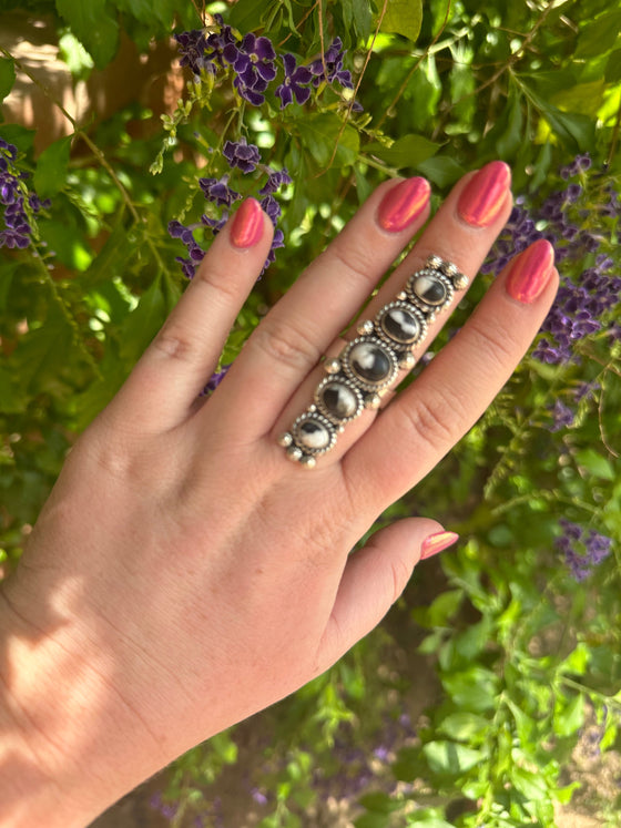 Beautiful Handmade White Buffalo And Sterling Silver 5 Stone Adjustable Ring