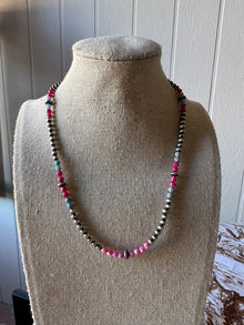  Handmade Navajo Pearl Style Sterling Silver, Pinks & Purples Fire Opal Beaded Necklace