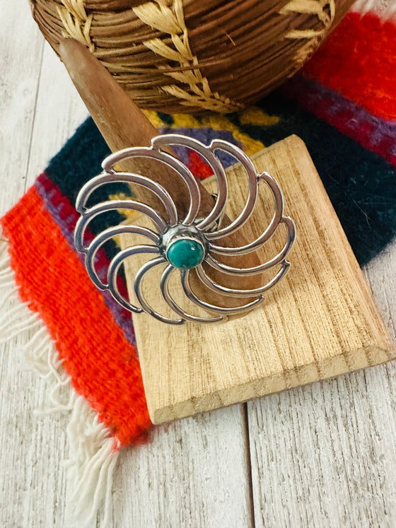 Navajo Sterling Silver & Turquoise Adjustable Flower Ring