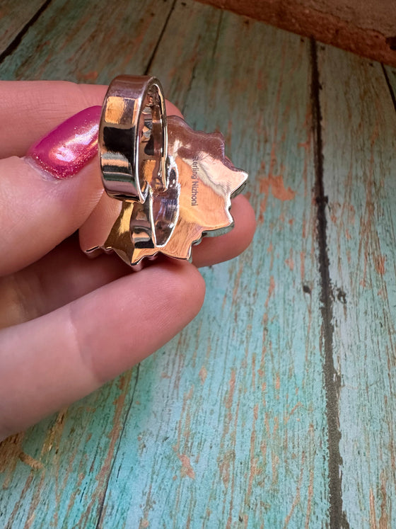 Beautiful Handmade Sterling Silver, Golden Hills Turquoise & Coral Adjustable Ring