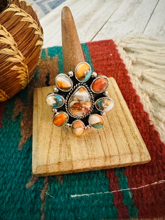 LNavajo Sterling Silver & Multi Stone Spice Cluster Adjustable Ring