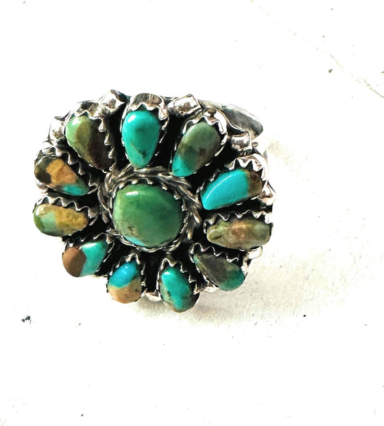 Navajo Royston Turquoise & Sterling Silver Cluster Ring