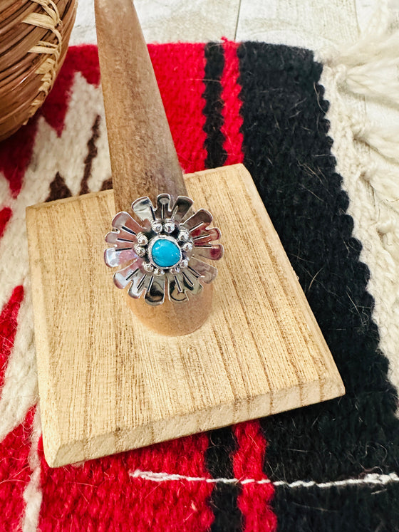 Navajo Sterling Silver & Turquoise Adjustable Flower Ring