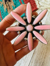 Navajo Sterling Silver & Queen Pink Conch Adjustable Flower Ring