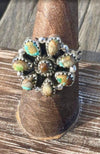 Handmade Sterling Silver And Turquoise Cluster Adjustable Ring Signed Nizhoni