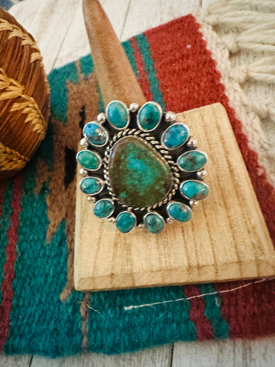 Navajo Sterling Silver & Turquoise Cluster Adjustable Ring