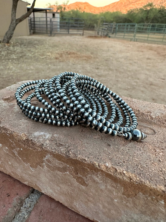 Navajo Sterling Silver Pearl Beaded Wrap Bracelet