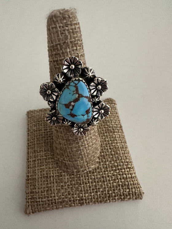 Beautiful Handmade Golden Hills Turquoise And Sterling Silver Adjustable Ring