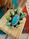 Navajo Sterling Silver & Multi Turquoise Cluster Adjustable Ring