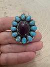 Handmade Purple Spiny, Light Blue Fire Opal And Sterling Silver Adjustable Ring Signed Nizhoni